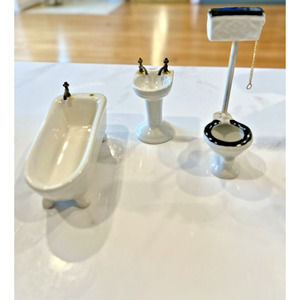 Vintage Dollhouse Miniatures Porcelain Bathroom Set Lot (3)